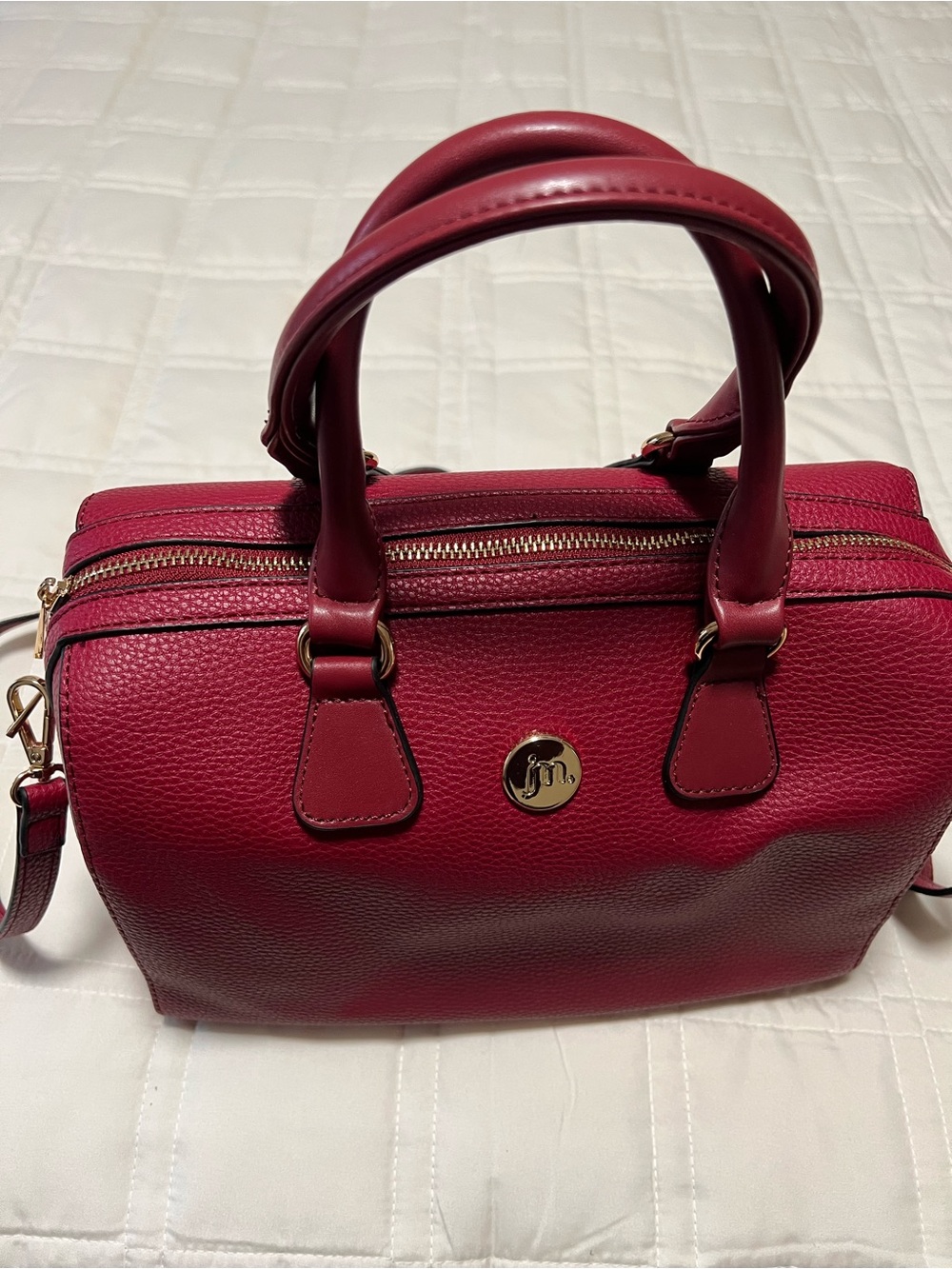 Classic Red Leather Satchel with Gold Accent